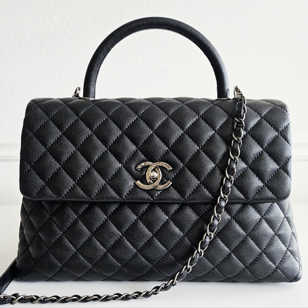 Chanel Black Caviar Maxi Coco Top Handle Flap Bag